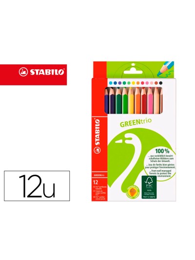 Lapices de colores stabilo green colors con certificado fsc estuche carton de 12 unidades colores surtidos