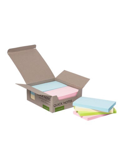 Bloc de notas adhesivas quita y pon q-connect 76x127 mm 100% papel reciclado colores pasteles en caja de carton
