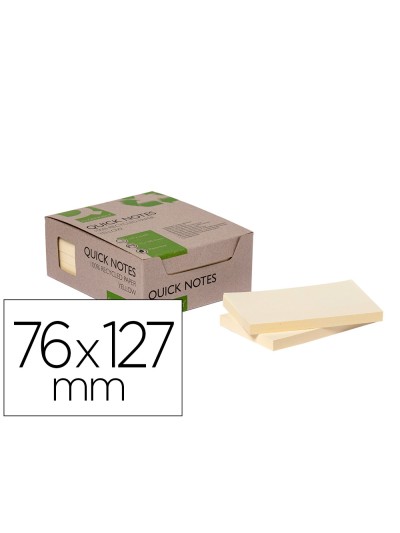 Bloc de notas adhesivas quita y pon q-connect 76x127 mm 100% papel reciclado amarillo en caja de carton