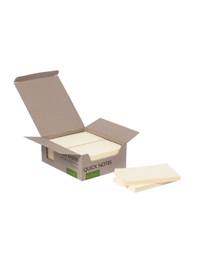 Bloc de notas adhesivas quita y pon q-connect 76x127 mm 100% papel reciclado amarillo en caja de carton
