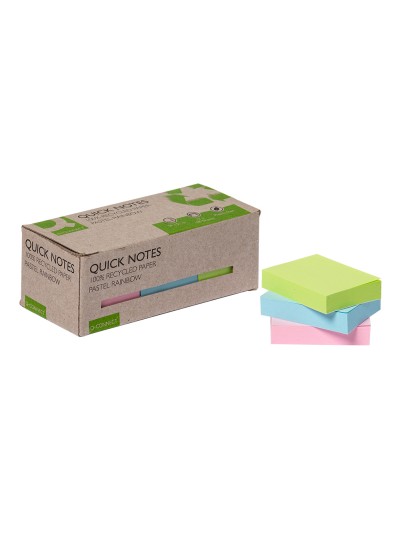 Bloc de notas adhesivas quita y pon q-connect 38x51 mm 100% papel reciclado colores pasteles en caja de carton
