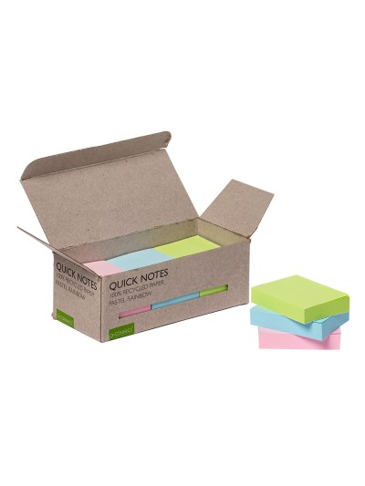 Bloc de notas adhesivas quita y pon q-connect 38x51 mm 100% papel reciclado colores pasteles en caja de carton