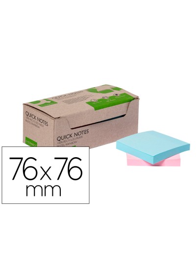 Bloc de notas adhesivas quita y pon q-connect 76x76 mm 100% papel reciclado colores pasteles en caja de carton