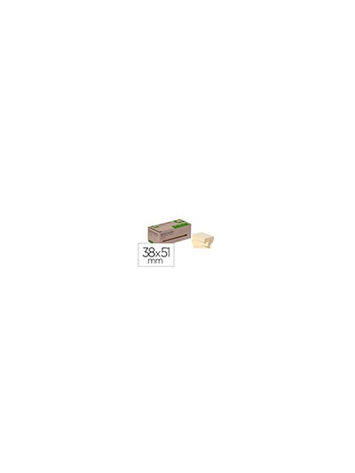 Bloc de notas adhesivas quita y pon q-connect 38x51 mm 100% papel reciclado amarillo en caja de carton