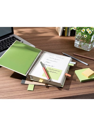 Bloc de notas adhesivas quita y pon q-connect 38x51 mm 100% papel reciclado amarillo en caja de carton