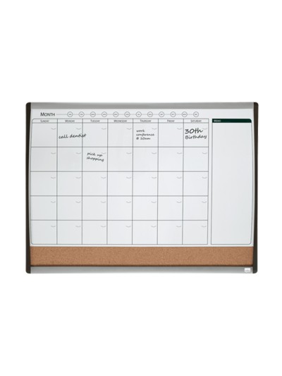 Planificador mensual nobo magnetico + tablero corcho horizontal con marco arqueado plata y negro 585x430 mm
