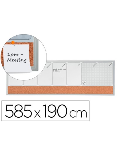 Planificador semanal nobo magnetico + tablero corcho horizontal con marco de aluminio 585x190 mm