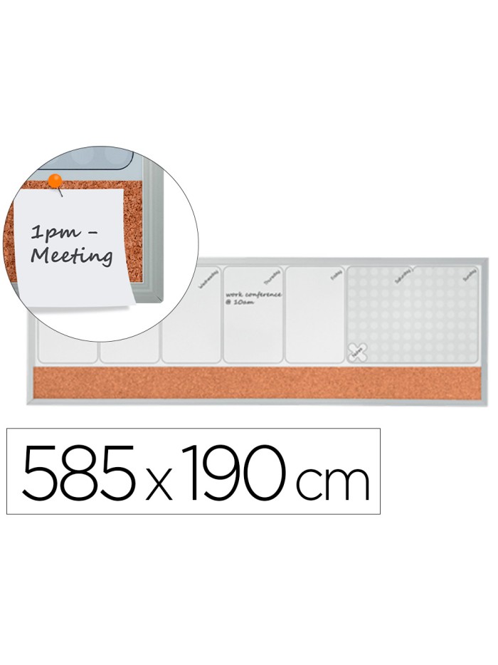 Planificador semanal nobo magnetico + tablero corcho horizontal con marco de aluminio 585x190 mm Planificador semanal nobo magnetico + tablero corcho horizontal con marco de aluminio 585x190 mm