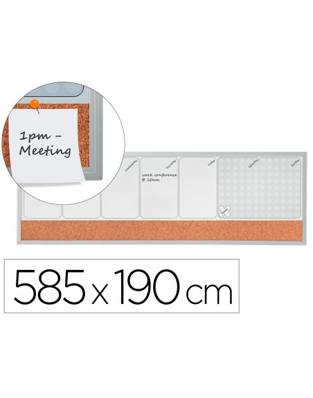 Planificador semanal nobo magnetico + tablero corcho horizontal con marco de aluminio 585x190 mm