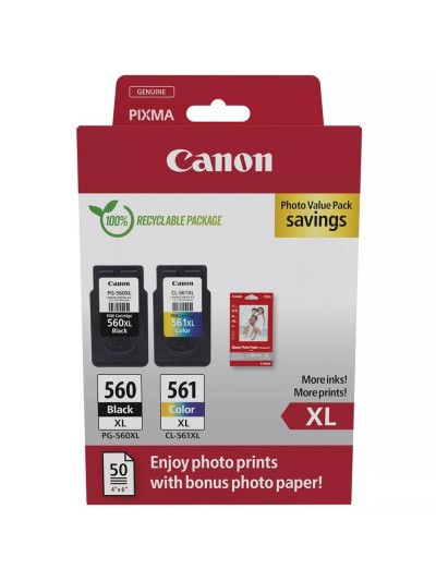 Multipack canon pg - 560xl negro - cl - 561xl multicolor + 50 hojas papel fotografico