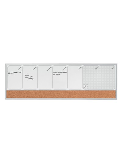 Planificador semanal nobo magnetico + tablero corcho horizontal con marco de aluminio 585x190 mm