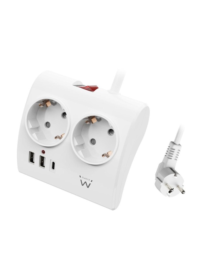 Regleta ewent 2 tomas shucko 2 puertos usb tipo a 1 puerto usb tipo c interruptor blanco Regleta ewent 2 tomas shucko 2 puertos usb tipo a 1 puerto usb tipo c interruptor blanco