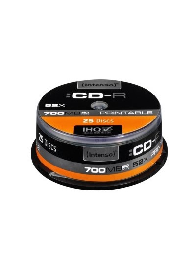 Tarrina de cd - r virgenes intenso printable 700mb 52x 25 unidades