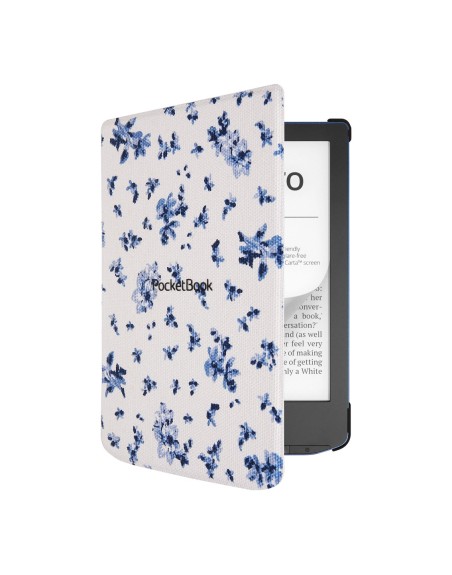 Pocketbook funda shell series verse + verse pro - patron flores blanco azul