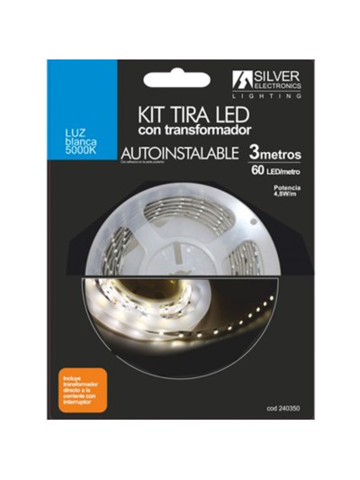 Kit tira led silver electronics 300 lm - m - 3m - 12v - 4.8w - m - 5000k - luz blanca