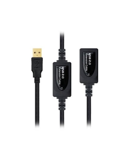 Cable usb tipo a 2.0 a usb tipo a nanocable+amplificador 10m negro - macho - hembra