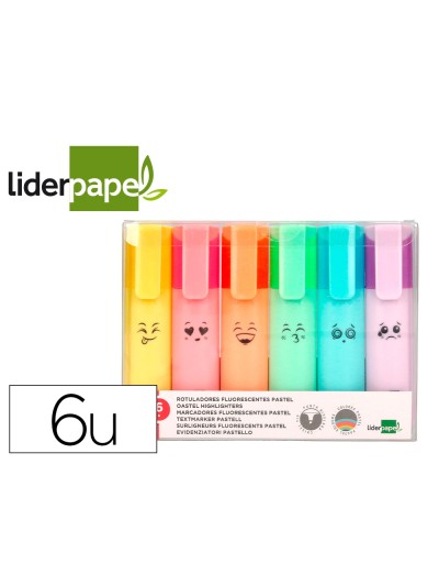 Rotulador liderpapel fluorescente pastel punta biselada estuche de 6 unidades colores surtidos