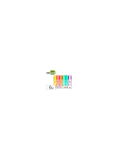 Rotulador liderpapel fluorescente pastel punta biselada estuche de 6 unidades colores surtidos