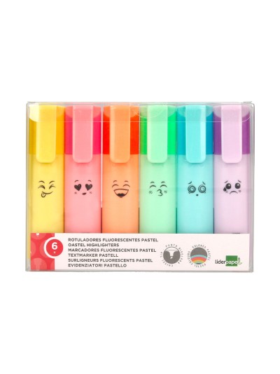 Rotulador liderpapel fluorescente pastel punta biselada estuche de 6 unidades colores surtidos