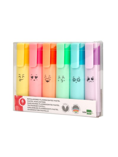 Rotulador liderpapel fluorescente pastel punta biselada estuche de 6 unidades colores surtidos