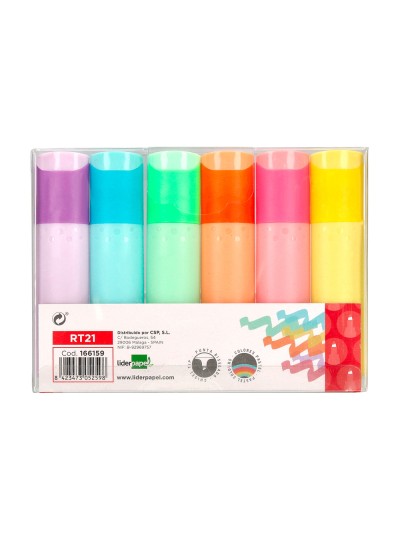 Rotulador liderpapel fluorescente pastel punta biselada estuche de 6 unidades colores surtidos