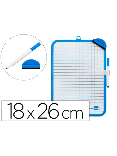 Pizarra blanca liderpapel 18x26 cm doble cara lisa y cuadriculada con rotulador y borrador