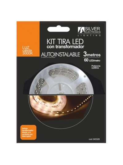 Kit tira led silver electronics 300 lm - m - 3m - 12v - 4.8w - m - 3000k - luz calida
