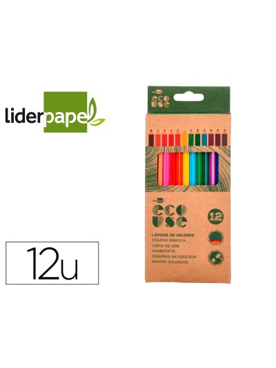 Lapices de colores liderpapel ecouse caja de 12 unidades colores surtidos con certificado fsc