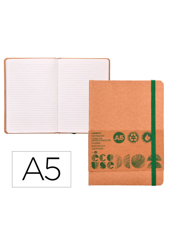 Libreta liderpapel ecouse 100% reciclada a5 96 hojas 70g/m2 horizontal con gomilla y marca paginas Libreta liderpapel ecouse 100% reciclada a5 96 hojas 70g/m2 horizontal con gomilla y marca paginas