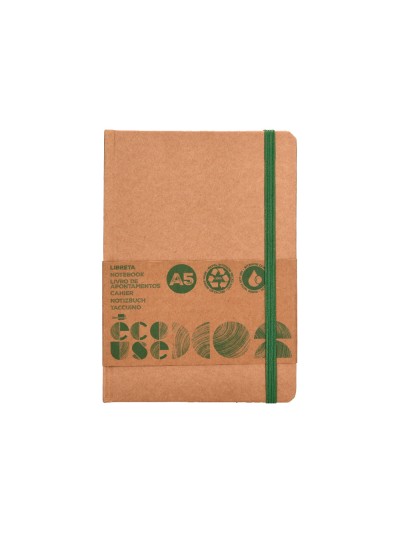 Libreta liderpapel ecouse 100% reciclada a5 96 hojas 70g/m2 horizontal con gomilla y marca paginas