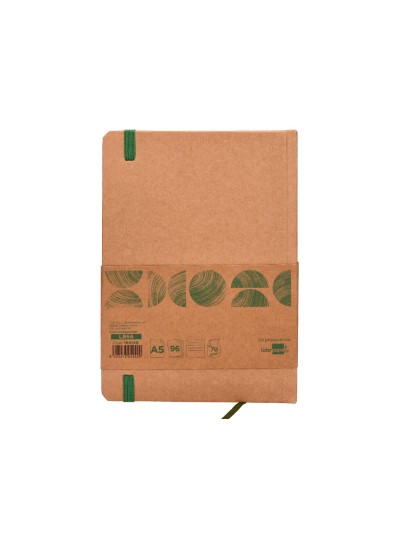 Libreta liderpapel ecouse 100% reciclada a5 96 hojas 70g/m2 horizontal con gomilla y marca paginas