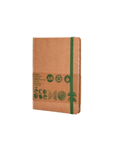 Libreta liderpapel ecouse 100% reciclada a5 96 hojas 70g/m2 horizontal con gomilla y marca paginas