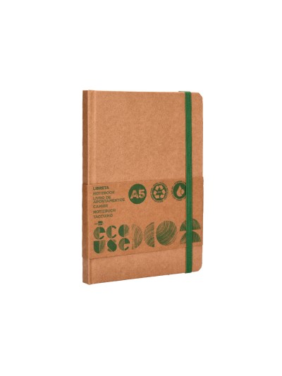 Libreta liderpapel ecouse 100% reciclada a5 96 hojas 70g/m2 horizontal con gomilla y marca paginas