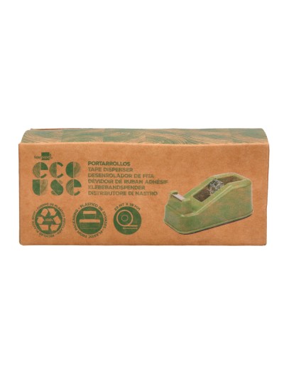Portarrollo sobremesa liderpapel ecouse 100% plastico reciclado para cinta de 33 mt color verde