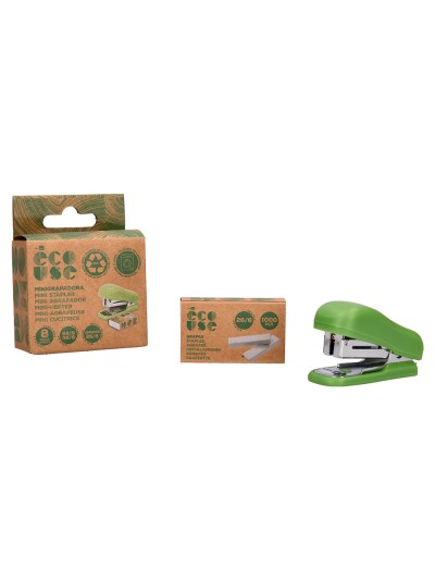 Grapadora liderpapel ecouse mini capacidad 12 hojas 100% plastico reciclado con caja de 1000 grapas 26/6