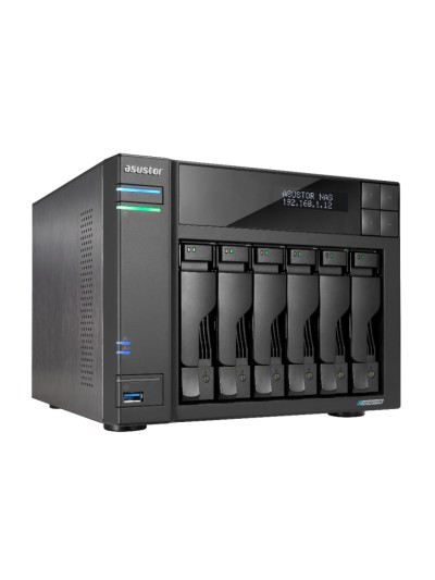Servidor nas asustor tower 6 bay nas quad - core 2.0ghz dual 2.5gbe ports 8gb ram ddr4
