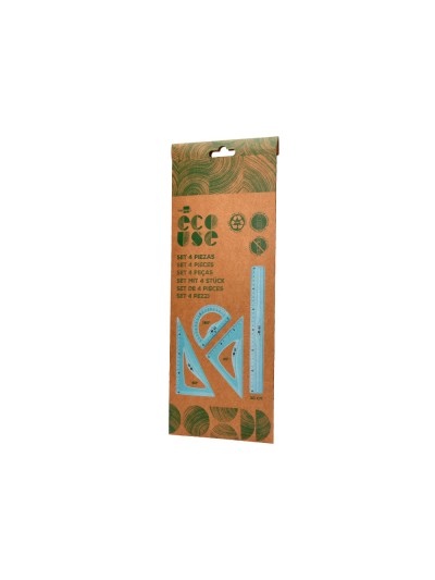 Juego escuadra 20 cm cartabon 18 cm regla 30 cm y semicirculo 10 cm liderpapel ecouse 100% pet reciclado
