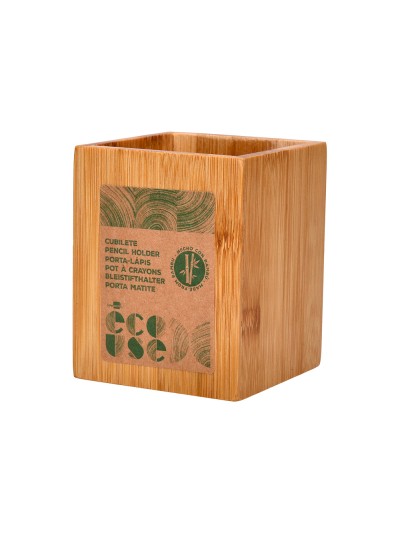 Cubilete portalapices liderpapel bambu 100% natural ecouse cuadrado 80x80x100 mm