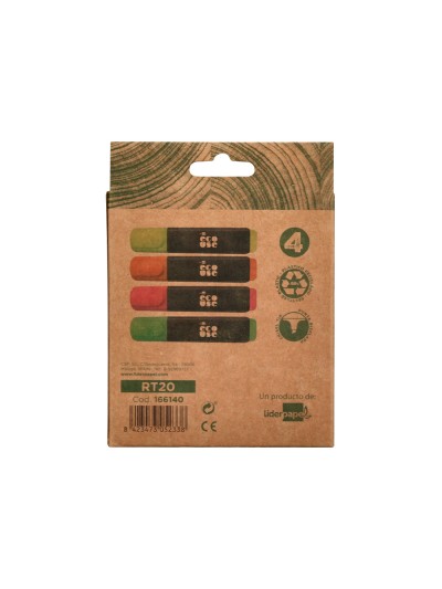 Rotulador liderpapel ecouse fluorescente fabricado con 68% plastico reciclado caja de 4 unidades colores surtidos
