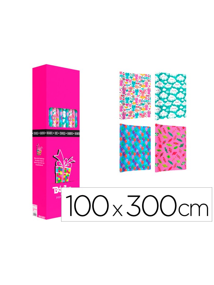 Papel de regalo basika infantil rollo ancho 1 m longitud 3 mt diseños surtidos Papel de regalo basika infantil rollo ancho 1 m longitud 3 mt diseños surtidos