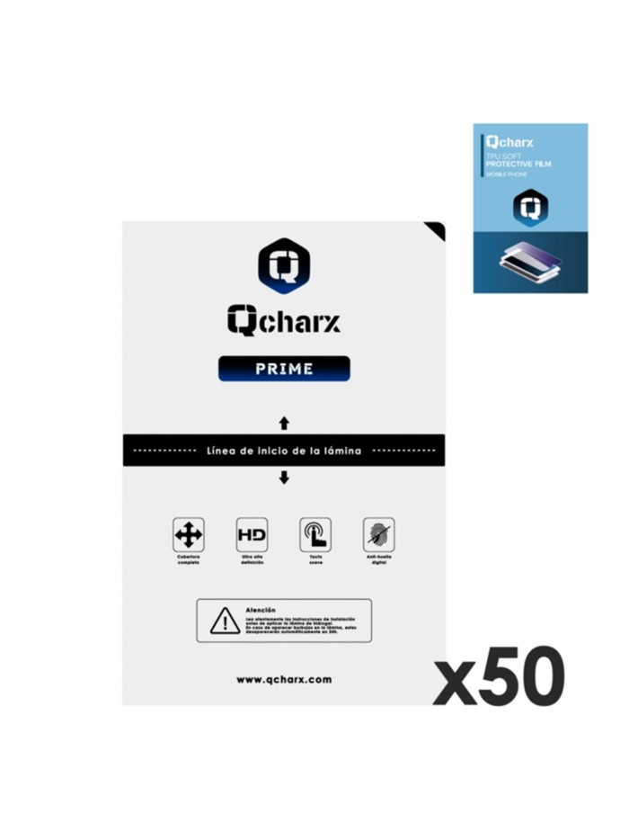 Laminas de proteccion frontales qcharx hidrogel prime qx1 50 unidades Laminas de proteccion frontales qcharx hidrogel prime qx1 50 unidades