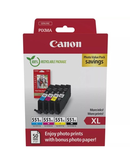 Multipack canon cli - 551xl b - c - m - y + 50 hojas papel fotografico