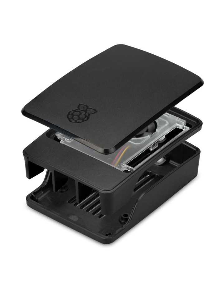 Carcasa raspberry pi 5 con ventilador negra y gris Carcasa raspberry pi 5 con ventilador negra y gris