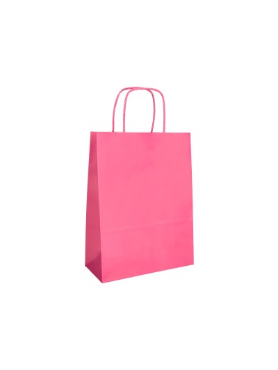 Bolsa papel q-connect celulosa rosa l con asa retorcida 320x400x14 mm