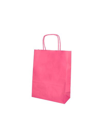Bolsa papel q-connect celulosa rosa l con asa retorcida 320x400x14 mm
