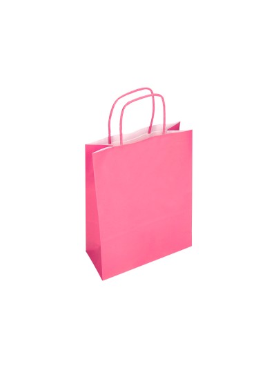 Bolsa papel q-connect celulosa rosa l con asa retorcida 320x400x14 mm