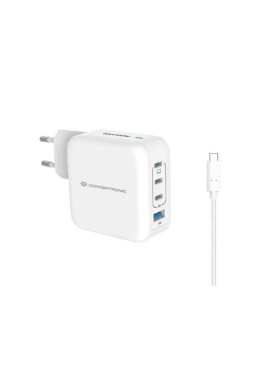 Cargador de pared conceptronic althea18w 100w + cable usb tipo c blanco