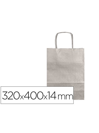 Bolsa papel q-connect kraft plata l con asa retorcida 320x400x14 mm