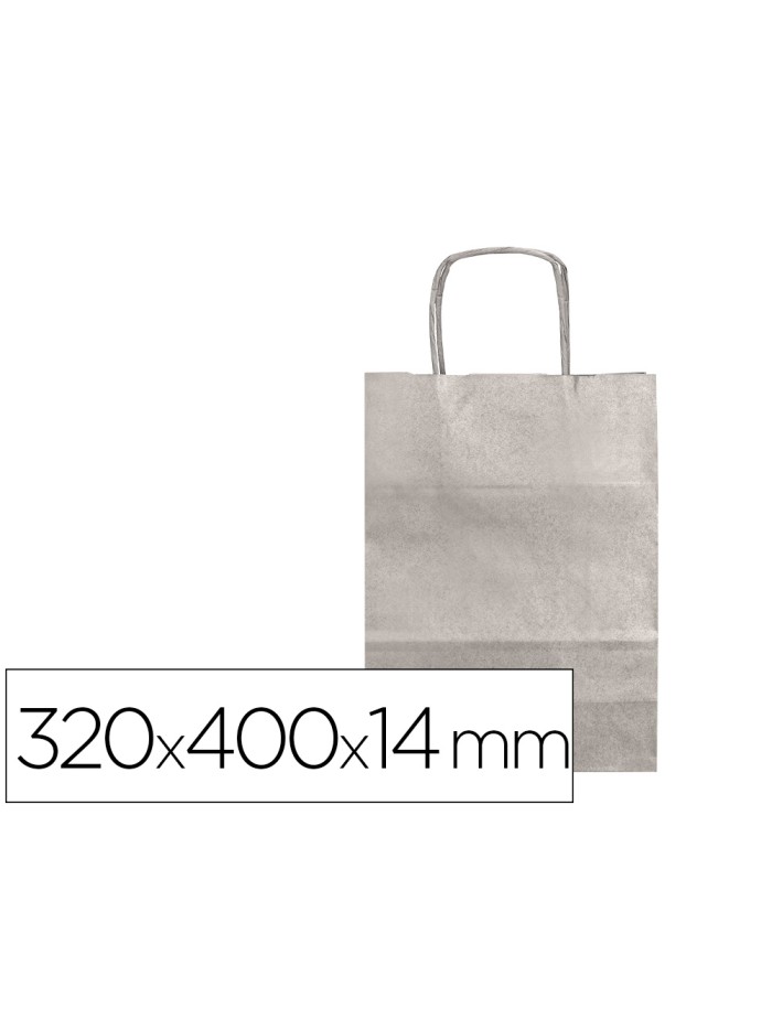 Bolsa papel q-connect kraft plata l con asa retorcida 320x400x14 mm Bolsa papel q-connect kraft plata l con asa retorcida 320x400x14 mm