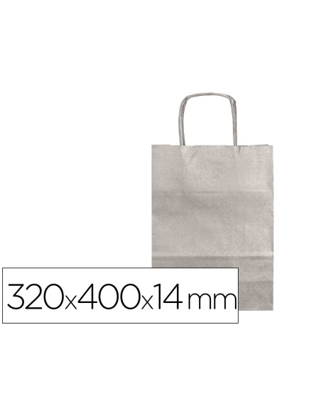Bolsa papel q-connect kraft plata l con asa retorcida 320x400x14 mm